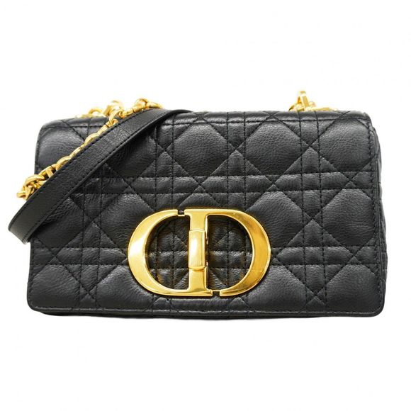 Christian Dior Cannage Caro Shoulder Bag Black Leather Gold Hardware  Women's - Picture 1 of 16